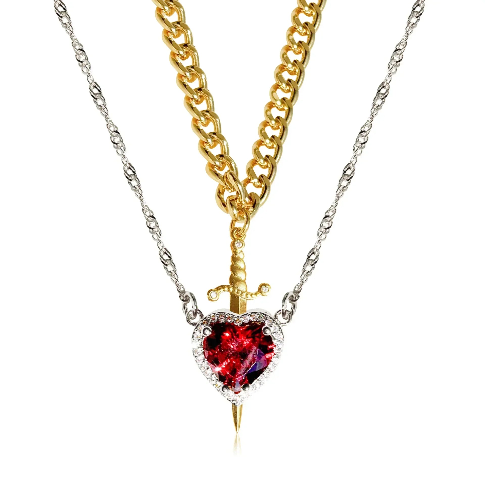 Lockhart Heart and Sword Zircon Pendant Necklace