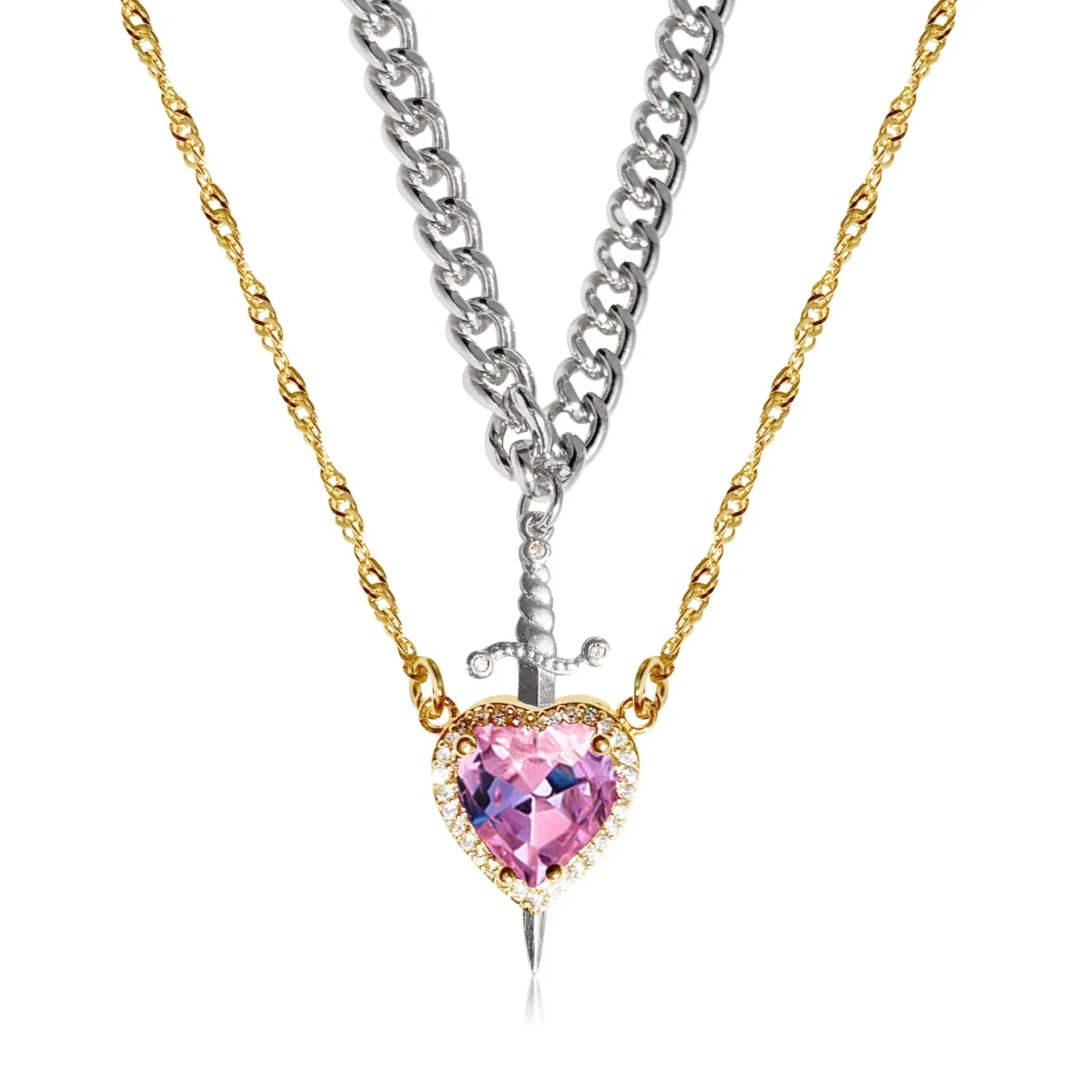 Lockhart Heart and Sword Zircon Pendant Necklace