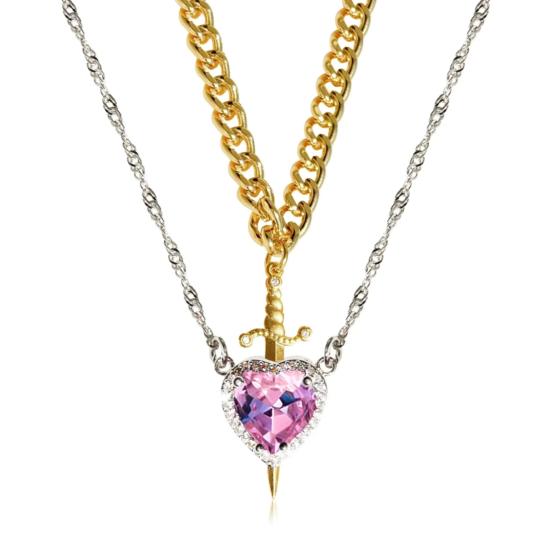 Lockhart Heart and Sword Zircon Pendant Necklace