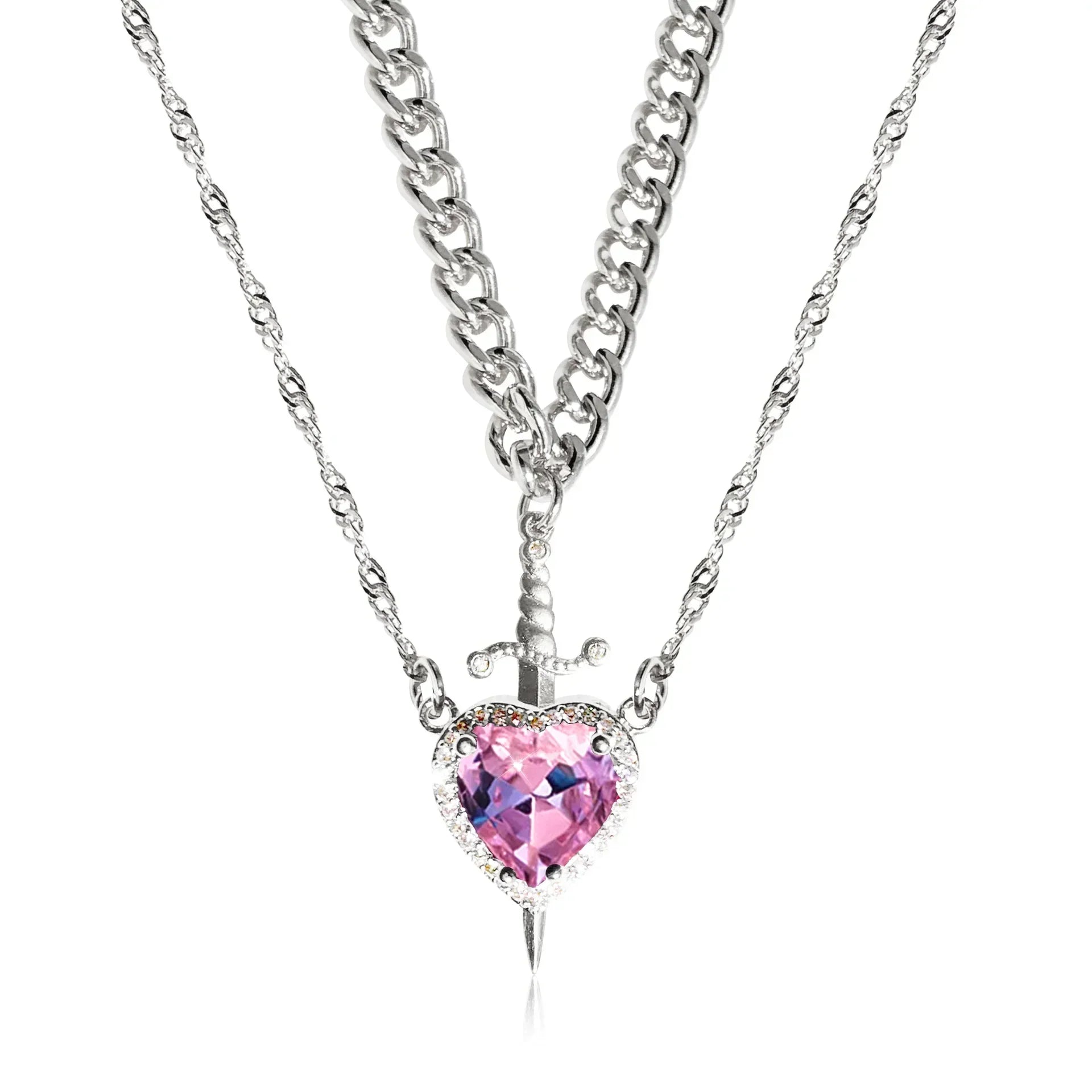 Lockhart Heart and Sword Zircon Pendant Necklace