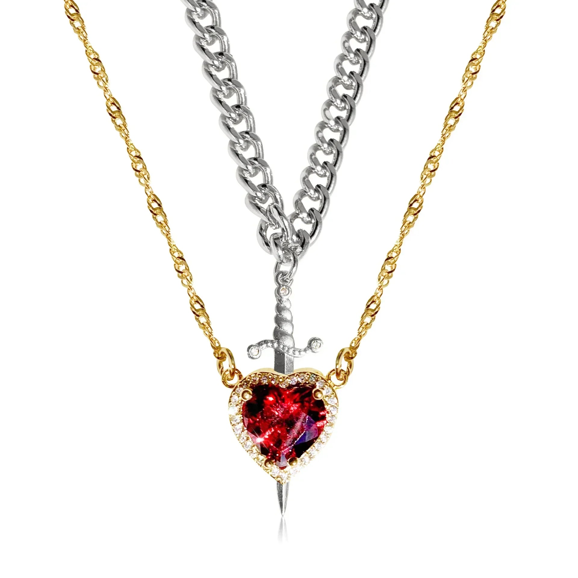 Lockhart Heart and Sword Zircon Pendant Necklace
