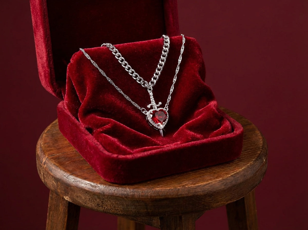 Heart and Sword Zircon Pendant Necklace